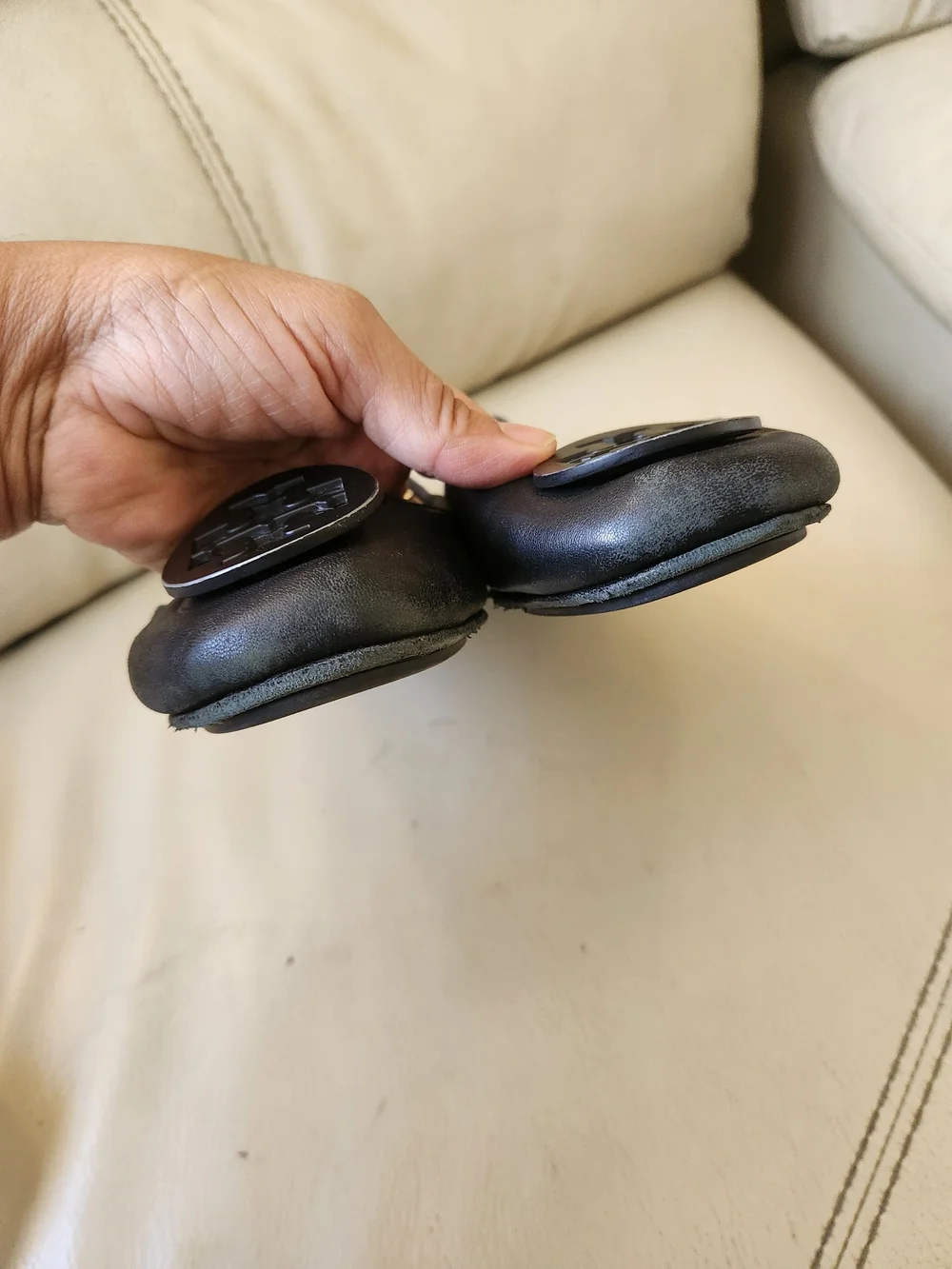 Tory Burch Black Leather Logo Ballet Flats